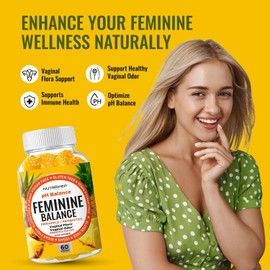 NutraPep Gomitas probióticas Feminine Balance para mujeres: salud vaginal y equilibrio del pH femenino. Suplemento gomoso natural con polvo de arándano y piña. Azúcar F.