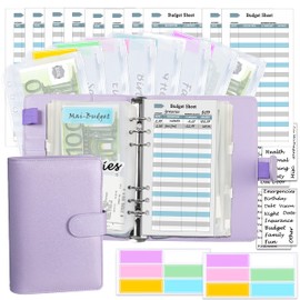 Harphia A6 Money Organiser, Budget Planner Kit, with Cash Envelopes, Budget Refill Inserts, Envelope Saving Method, Matching Stickers and Labels, 18.8 x 14.5 cm, NPNB-140F-A6-Purple, English Version