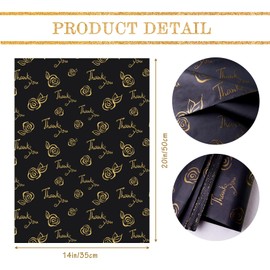 HolyMaji 50 Sheets Gold Thank You Tissue Paper 20 x 14 Metallic Black Tissue Paper for Gift Bags Bulk Wrapping for Graduation Birthday Party Favor Decor Wedding Valentine's Day Baby Shower
