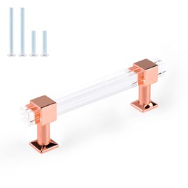 Orger 4" Hole Centers Kitchen Cabinet Handles 10 Pack Rose Gold Cabinet Pulls Clear Square Acrylic Drawer Pulls Dresser Drawer Knobs and Pulls for Bathroom and Bedroom Cabinets