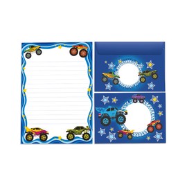 Letter Paper Set Letter Pad with Envelope for Kids Monster Truck Car for Boys (Pad A5 with 25 Sheets + 15 Envelopes)