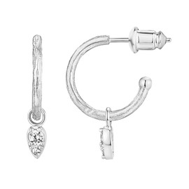 PAVOI 14K White Gold Plated 925 Sterling Silver Post Huggie With Dangle | Small Hoop Earrings With Posts For Women | Trendy Tear Drop Shaped Cubic Zirconia Dangle Hoop Earrings |CZ Huggie Earrings