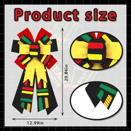 Hying Large Juneteenth Bow for Wreath, Black Yellow Freedom Day Bows for Front Door, Black History Month Wreath Bows for Party Indoor Outdoor Wall Juneteenth Freedom Day Decoration Supplies Ornament