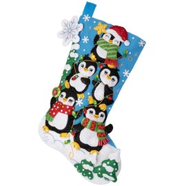 Bucilla, Penguin Tree Trimming, Felt Applique 18" Stocking Making Kit, Perfect for DIY Arts and Crafts, 89598E