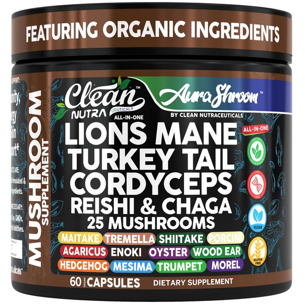 Clean Nutra AuraShroom Organic Mushroom Complex, 25 Mushroom Blend with