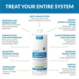 Unique Septic Field Rejuvenator, Drain Field Cleaner, Restores and Maintains Backed Up Septic Systems Without Digging, Emergency Treatment, Sewer Cleaner Clears Blocked Lines (32 fl oz)
