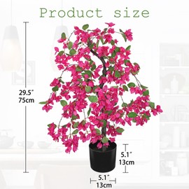 Briful Artificial Bougainvillea Plant in Black Pot 29.5" Tall Faux Silk Bougainvillea Floral Tree Tropical Fake Bougainvillea Tree for Home Office Room Garden Balcony Décor(Pink)