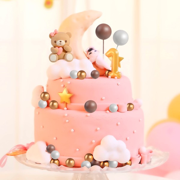 Bolas de oso 3D para decoración de tartas, oso de peluche café para baby shower, fiesta de cumpleaños, boda, aniversario, decoración de tartas, 28 piezas (oso de amor rosa)