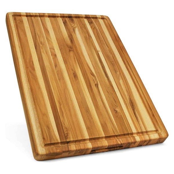 BEEFURNI Teak Wood Cutting Board with Juice Groove Hand Grip, Extra large Wooden Cutting Boards For Kitchen, Chopping Board, Mothers Day Gifts for Mom, 1 Year Warranty, (XL,24 x 18 x 1.5 inches)
