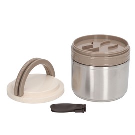 304 Stainless Steel Porridge Box Portable Round Insulated Lunch Container Hot Food Jar with Spoon for Students 0.8L Steel Color