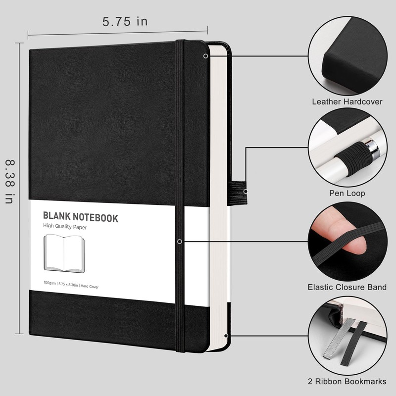 RETTACY Notebook A5 Blank Pack of 2 - 384 Pages