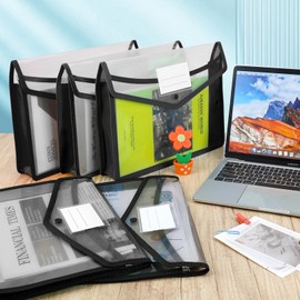 A4 Plastic Wallets, 5 Pcs Popper Wallet Plastic Document Folder Premium Pockets Files Envelope for School Office Home, with Snap Closure and Card Slot, Black