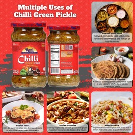Rani Green Chilli Pickle Hot (Achar, Spicy Indian Relish) 10.5oz (300g) Glass Jar ~ Vegan | Gluten Free | NON-GMO | Kosher | No Colors | Popular Indian Condiment, Indian Origin