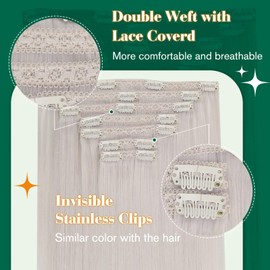 Easyouth Clip in Hair Extensions Human Hair Blonde Clip in Hair Extensions White Blonde Hair Extensions Clip in Human Hair Extensions Straight #1000 12inch 7Pcs 70g