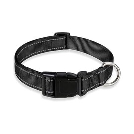 LannuMet Reflective Dog Collar Adjustable Nylon Basic Dog Collars Puppy Collar with Buckle for Small Medium Dogs,Black,L