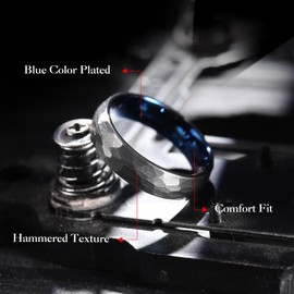 King Will Men's Wedding Rings Hammered Tugnsten Wedding Ring for Men Blue Black Plated Ring Gifts for Him 6mm Width Size 7-14 Comfort Fit丨Craftsman Collection 10