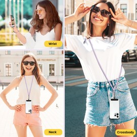 SS Cell Phone Lanyard, 2 Pack Adjustable Phone Lanyard Crossbody Neck Strap & 2 Phone Wrist Strap with 2 Phone Tether Patches for Most Smartphones, Black Purple