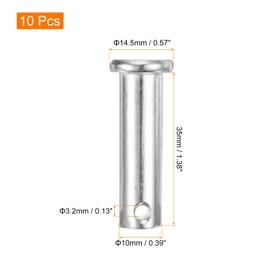 sourcing map 10Pcs 10mmx35mm Single Hole Clevis Pins, 304 Stainless Steel Flat Head Single Hole Clevis Pins for Mechanics Repair, Furniture Installation, Industrial Equipment, DIY (Silver)