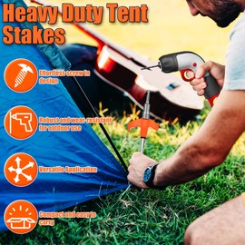 SOPIME Tent Stakes Heavy Duty- Ground Anchors Screw in Pegs, 8 Pack Camping Stakes with Nail Extractor and Hex Head Driver, Threaded Tent Spikes for Outdoor, Camping, Gardening, Canopy, Trampoline