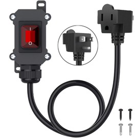TutuTech Inline Power Switch with 14AWG Cable Piggyback Plug(3-Pronged), IP67 Waterproof Extension Cord with On/Off, Heavy Duty AC/DC 20A-125V, 16A-250V Inline Cord Switch with Red LED Rocker Button