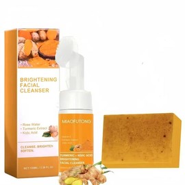 Turmeric Wash and Care two Piece Set TurmericCleansing Mousse TurmericSoap Facial Cleansing SkincareFacialCleansing CleanserFacial Wash Back To School gift soap Deep Cleanse Brightening Cleanser:_Mousse*1+Soap*1+Soap Bag*1 
