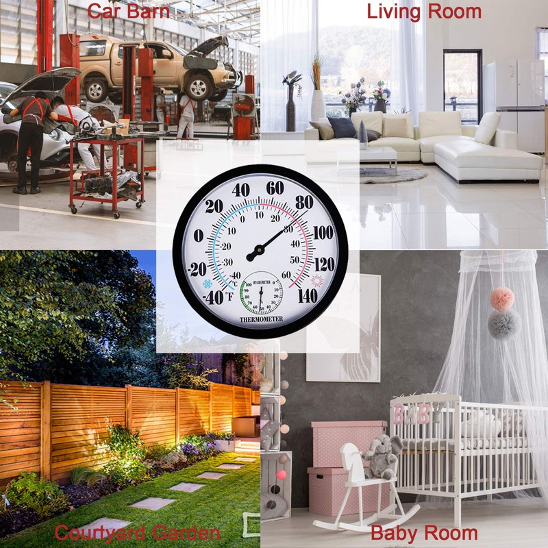 Indoor Outdoor Thermometer Large Wall Thermometer-Hygrometer Does not Require Battery