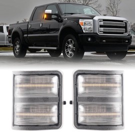 HTZCMOTO Switchback LED Side Mirror Turn Signal Lights Compatible with 2008-2016 F250 F350 F450 F550 Super Duty, Dynamic Sequential Amber Turn Signals & White Running Parking Lights, Clear Len