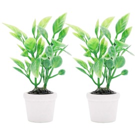 2Pcs Green Miniature Plants Dollhouse Decoration Accessories, Mini Potted Plant Artificial Tiny Greenery Ornament Miniature Hanging Potted Plant Faux Flower Model Decoration