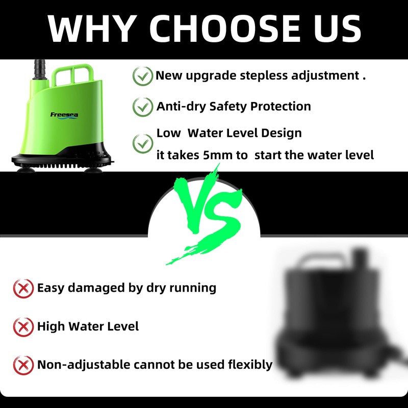 FREESEA Submersible Water Pump For Fountain: 900 GPH 60W Adjustable