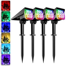 T-SUN 4PACK T-SUN Solar RGB Spot Lights Landscape Light Outdoor Garden Pathway Lamp US