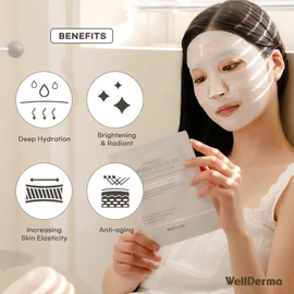 WELLDERMA Sapphire Collagen Impact Hydrogel Fitting Mask, 25g x 4 Sheets – Hydrating & Firming Micro-Hole Sheet Mask with Collagen Water 850,294ppm, Niacinamide & Peptides