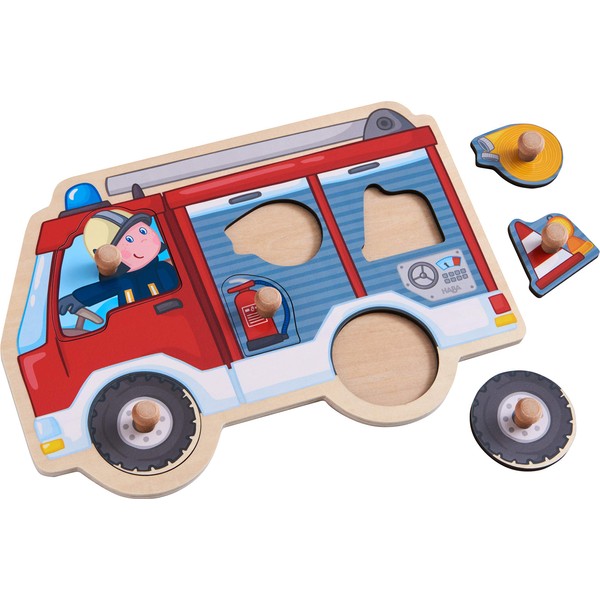 HABA 304594 Gripping Puzzle Fire Engine, 6-Piece Wooden Puzzle with