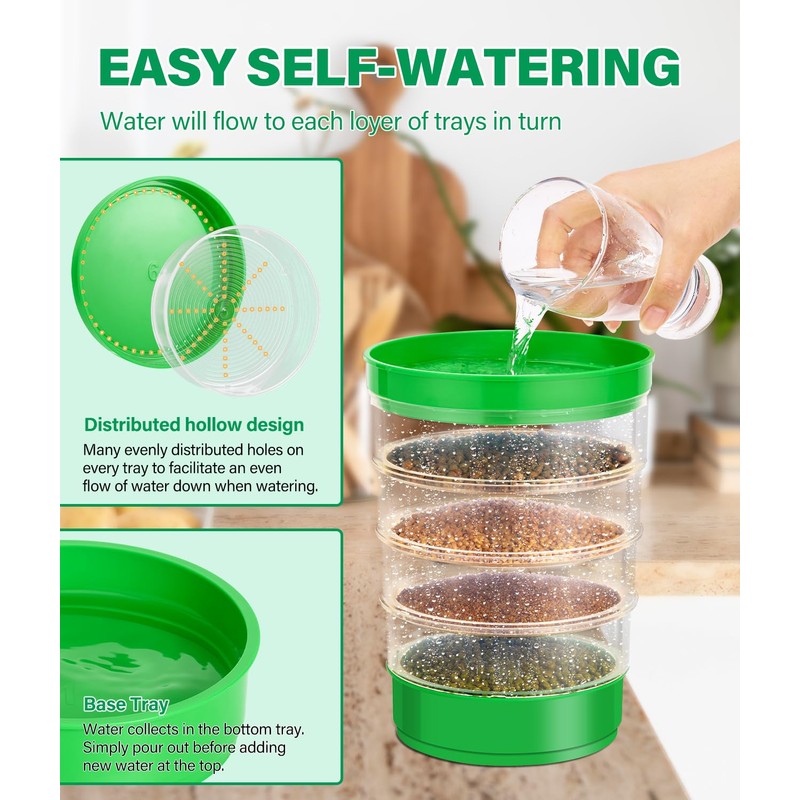 HK Stackable Seed Sprouting Kit, 4-Tier Microgreens Growing Kit with
