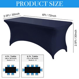 Stretchable Tablecloths,Navy Blue Spandex Fitted Tablecover 6ft Washable Stretch Spandex Table Cover Fitted for Rectangle Tables,Universal Elastic Spandex TableCover for Wedding Banquet Holiday Party