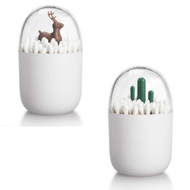 HomDSim 2 Pack Creative Cotton Swab Holder,Cotton Bud Small Q-Tips Toothpicks Brushes Holder Box Case Storage Organizer Jar with Clear Lid Dustproof Cover