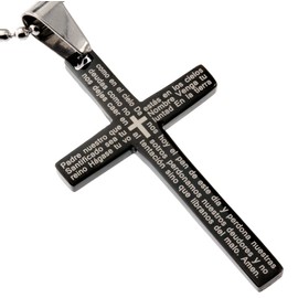R.H. Jewelry Spanish Text The Lord's Prayer Black Cross 40mm Length Stainless Steel Pendant