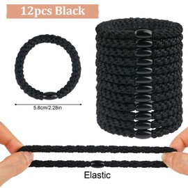 Hair Scrunchies, Pack of 12 Hair Bobbles for Women, Elastic Ponytail Holders for Women, Men, Girls (black)