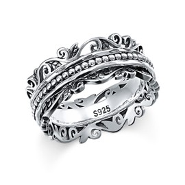 Spinner Ring 925 Sterling Silver Fidget Rings for Anxiety Stress Relieving ADHD Meditation Rings Women Men Size 6