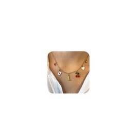 Gold Charm Necklace for Women Dainty Western Cowgirl Necklace Pearl Bow Coin Cherry Charm Necklace Western Outfits for Women Necklaces for Women Trendy