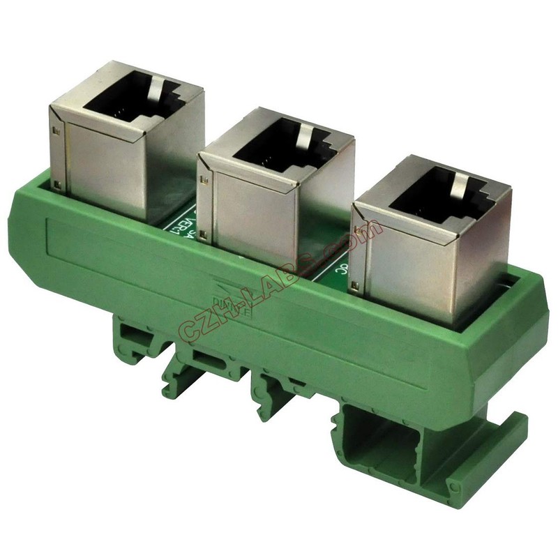 Electronics-Salon Slim DIN Rail Mount RJ45 8P8C 3 Jacks Splitter