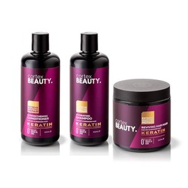 Cortex Beauty | Keratin Hydrating Shampoo, Strengthening Conditioner, and Reviving Hair Mask Set