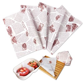 100 PCS Food Grade Wrap Paper, XIACIBDUS Greaseproof Paper Sheets, Waterproof Food Basket Liners Baking Paper, Newspaper Printing Style Wax Paper Sheets for Deli Sandwich Cakes Cheese Gift (36 x 26cm)