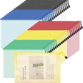 Dynta Mesh Zipper Pouch Bags, 40 Pieces Colorful A4 Letter Size Waterproof Travel and Transparent Mesh Zipper, Zipper Pouch for Storing & Organizing, Files & Documents