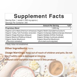 DEAL SUPPLEMENT Organic Mushroom Powder Supplement, 12oz – 10 in 1 Active Blend – Shiitake, Lions Mane, Cordyceps, Chaga, with More –Supports Immune, Energy, & Brain Health – Non-GMO, Vegan