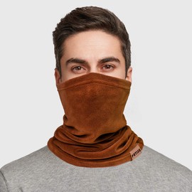 Neck Warmer Gaiter 2 Pack Winter Fleece Neck Cover Balaclava Windproof Face Cover Mask for Ski Motorcycle (Dark Green/Brown, 2)