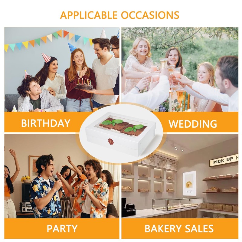 Aufind 6pcs Cake Boxes with Cake Board, 19x14x4.5 Inches White