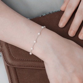 Yienate Unique Tiny Pearl Bracelets Chain Silver Beads Hand Chain Pearl Satellite Chains Hand Harness Dainty Pearl Slave Bracelets for Women and Girls