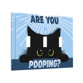 CZRPKEN Light Switch Cover Plate Witch Funny Cat Humorous Text & Sunburst Pattern Design 3 Gang Decorative Wall Plate Triple Toggle Switchplate Blue Background for Bathroom