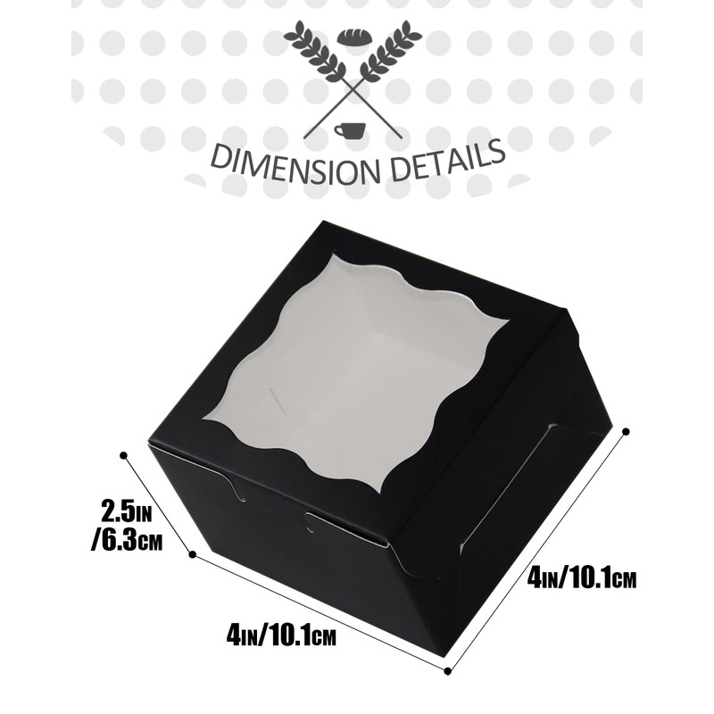 Gcardist Black Bakery Boxes with Window, Pack of 30, 10