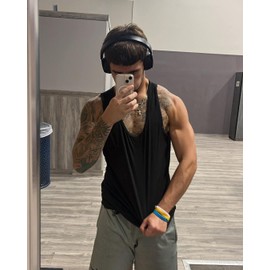 KAWATA Men's 3 Pack Dry Fit Workout Tank Top Gym Muscle Tee Fitness Bodybuilding Sleeveless T Shirts Black/Black/Black